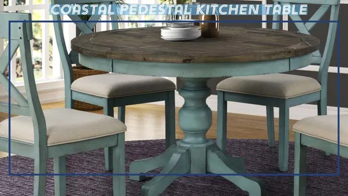 Coastal-inspired pedestal kitchen or dining room table